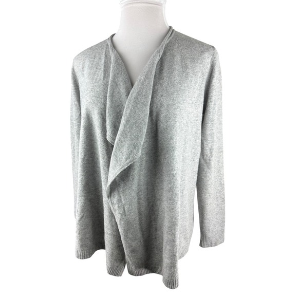 L.L. Bean 100% Cashmere Gray Open Front Cardigan Sweater Women's Medium Pockets - Picture 4 of 16